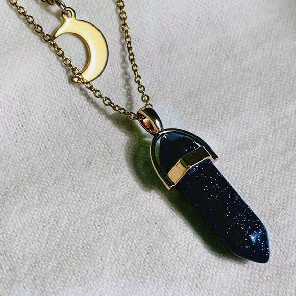 NWT The Crystal Babes Magic Necklace - The Entrepreneur (Blue Sandstone) - Gold - Picture 2 of 3